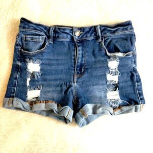 Wax Jean Collection Women Large Waist 30 Shorts Distressed Blue Jean Denim